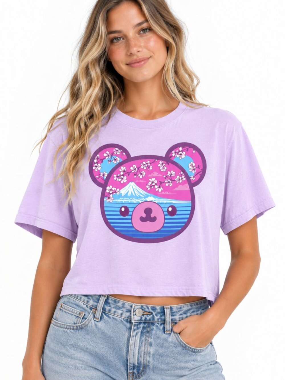 Gloomy Bear Mt Fuji Cherry Blossom Harajuku Graphic Tee Size M
